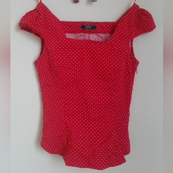 [SUZY SHIER] Red Polka Dot Sleeveless Top - Picture 1 of 9